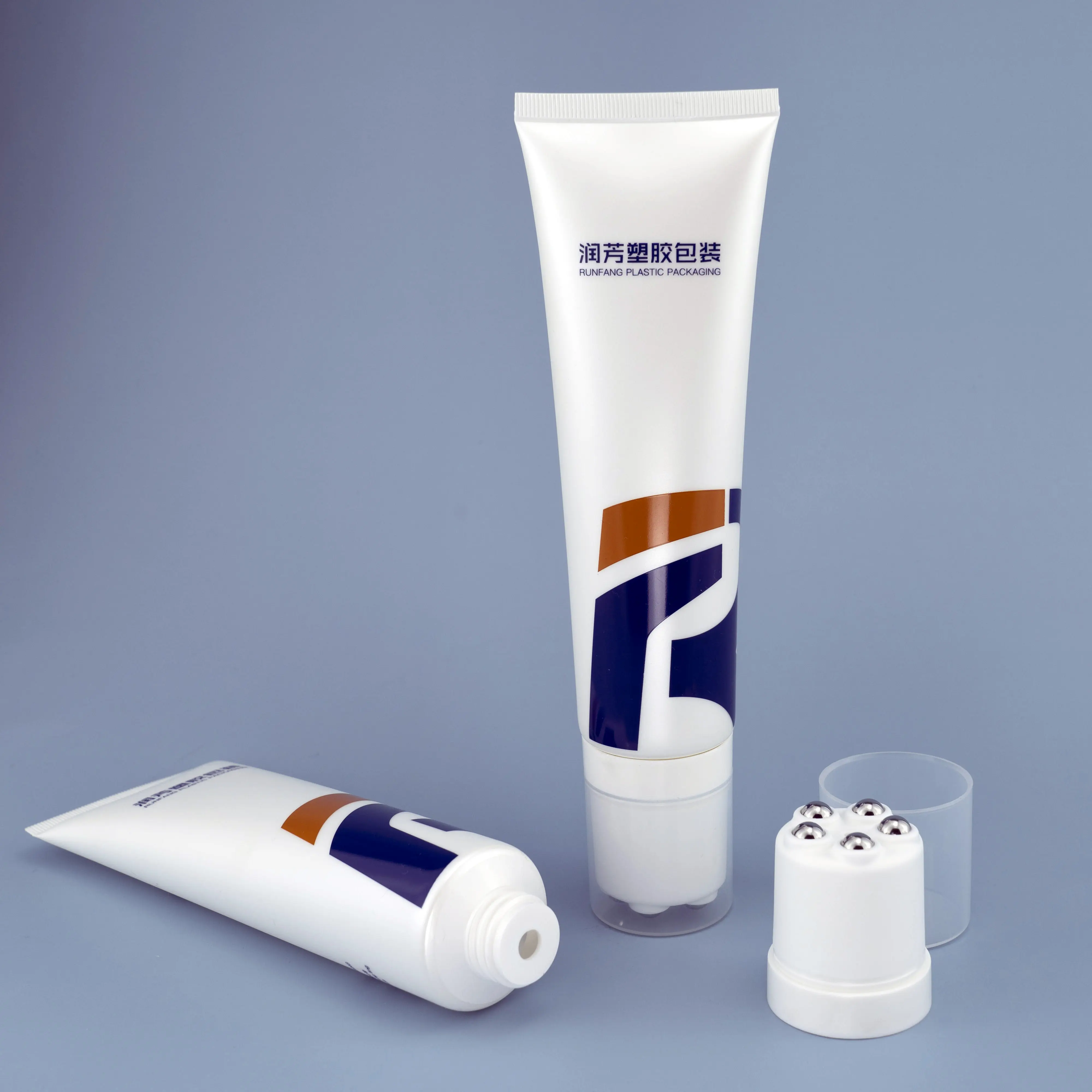 Custom Color Printing D40mm PE Massage Tube Cosmetic Packaging Plastic Soft Squeeze Tube With Roll-on-5-Ball for Creams