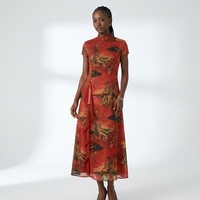 Nouvelle robe midi en soie Xiangyunsha 100% soie de mûrier, légère et respirante, style chinois, coupe ajustée, manches courtes, élégante et glamour, OEM
