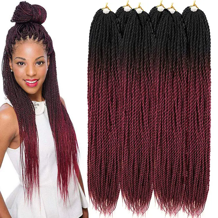 En gros Sénégalais Torsion Crochet Extensions De Cheveux Longue Torsion Tressage Cheveux 24 pouces 100g Solide Et Couleur Mélangée Synthétique Fiber