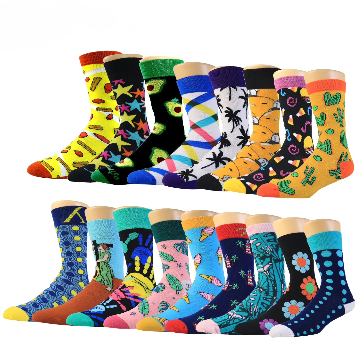 Wholesale custom funny crazied colorful funkied cool mens fashion dress cotton popular socks crew happiness socks for men