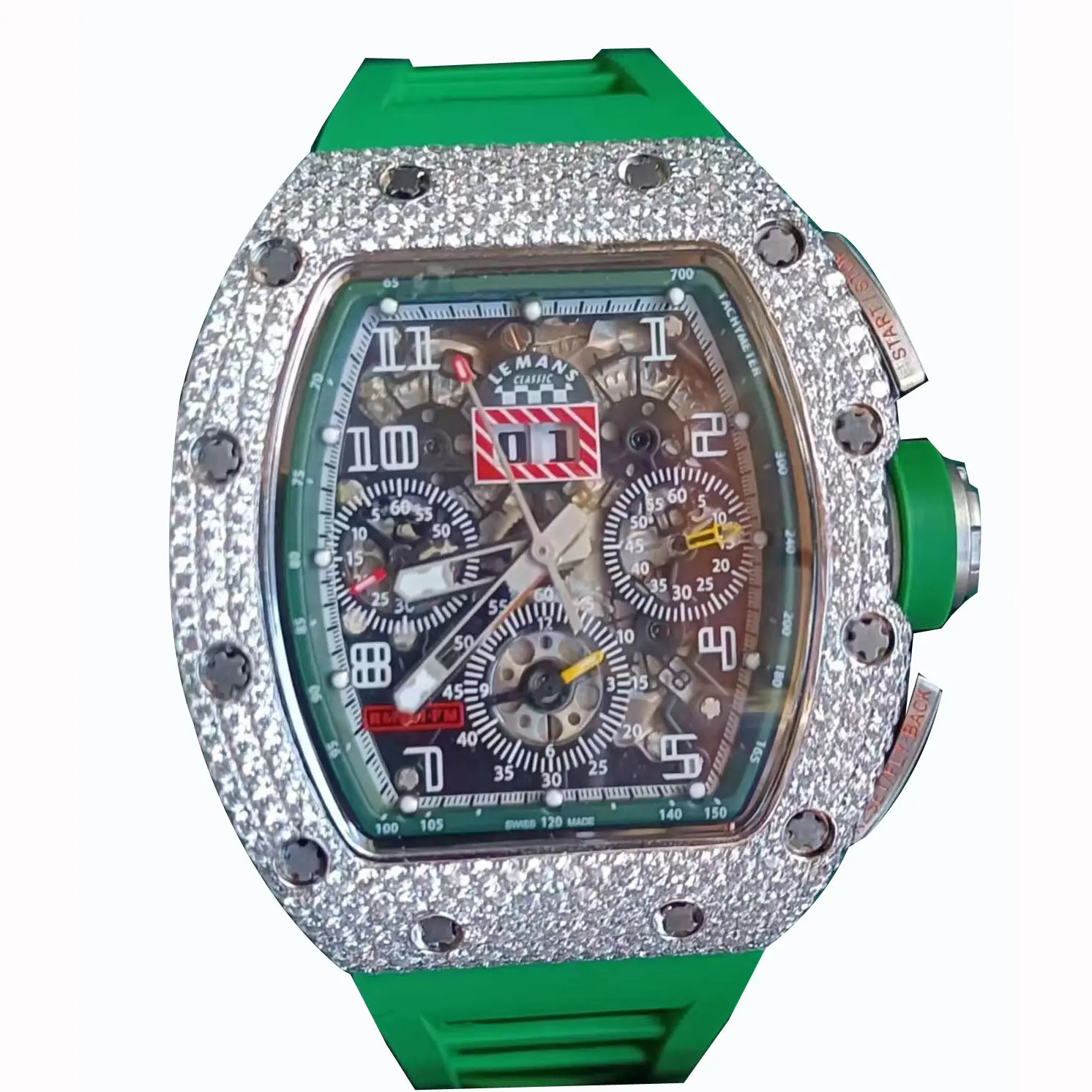 Moissan ite Büste nach unten RM Uhr Pass Diamant tester 42mm mit automatischem Uhrwerk alle Iced out Moissan ite Mechanical Uhr