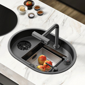 Single Bowl Kitchen Sink Faucet with Hidden Stainless Steel Brushed Lifting Faucet Trash Can-304 Material - Product Image 4