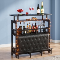 Meuble de bar à domicile, 3 niveaux, petit comptoir de bar, armoire, bois noir moderne, table de bar à café, commercial, fête de Noël
