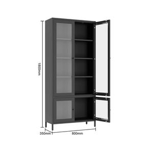 ארון אחסון מתכת עם 2 דלתות זכוכית מזכוכית סלון ארונות תצוגה פלדה לבית, משרד, מטבח - Product Image 6
