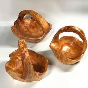 Set Mangkuk Buah Tajam Ukiran Tangan dari Kayu Akar Pinus Ramah Lingkungan Guansen (Set 2) - Product Image 1