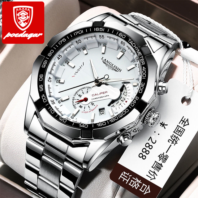 POEDAGAR Quartz Watch Men's Watches Top Brand Luxury Stainless Steel Waterproof Luminous Date Business Wrist for Man