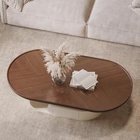Table basse ovale moderne et minimaliste pour salon, multifonctionnelle, plateau en bois massif couleur noyer, petite et créative, garantie 5 ans