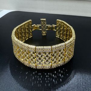 Bracciale largo 2,5 cm placcato oro 18 carati, design di lusso con zirconi cubici, bracciali grandi per gioielli da sposa - Product Image 5