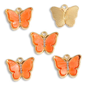 Jimat kupu-kupu akrilik logam Enamel dengan berlian imitasi untuk Aksesori pembuatan perhiasan gelang kalung DIY W470 - Product Image 5