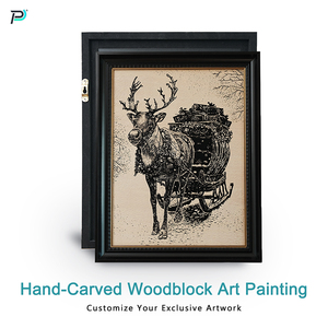 Sang trọng handmade 3D gỗ cứu trợ tường nghệ thuật hiện đại trừu tượng Hươu khắc trang trí nội thất tùy chỉnh kích thước đóng khung cho phòng khách bán buôn - Product Image 4