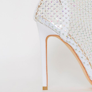 White Pointed Toe <b>Booties</b> for Women Thin High Heel Slip-on Mesh Upper Summer Short Shoes Rhinestone Ornament Fishnet <b>Ankle</b> Boot - Product Image 5