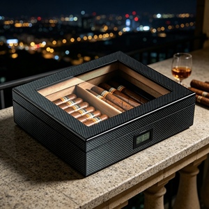 Humidor de madera acabado a mano, equipado con humidificador para guardar una gran cantidad de puros, para caja de puros. - Product Image 1