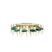 Ensemble de salle à manger extérieur moderne de luxe pour enfants, table ronde en résine dorée avec chaises papillon pour événements hôteliers