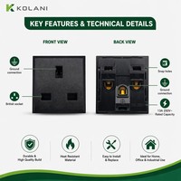 Module de prise modulaire Kolani noir à encliquetage, 3 broches UK, 13A 250V, ignifuge en PC, module de prise standard britannique