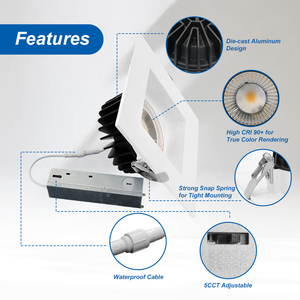 ETL được liệt kê 5cct có thể điều chỉnh 1700lm tiết kiệm năng lượng Dimmable <span class=keywords><strong>20</strong></span> <span class=keywords><strong>watt</strong></span> hoán đổi cho nhau vuông TRIM <span class=keywords><strong>LED</strong></span> mô-đun <span class=keywords><strong>Downlight</strong></span> - Product Image 3