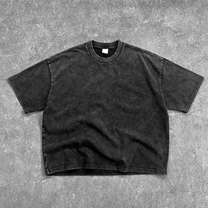 Snow Wash Camiseta cuadrada desgastada Streetwear Recortada Básica Manga corta - Product Image 3