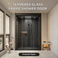 Porte de douche coulissante avec cadre en verre acrylique trempé, plateau rectangulaire, design droit pour salle de bain moderne