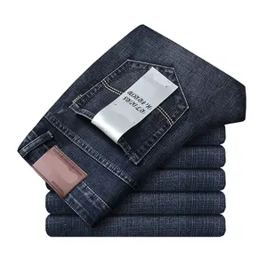 אופנה ישר רגל כחול Streetwear כותנה למתוח Mens מכנסיים ג 'ינס לגברים ג' ינס