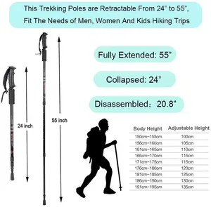 Bastoncini da Trekking RS Outdoor in Fibra di Carbonio, Telescopici Pieghevoli per Escursionismo e Autodifesa - Product Image 3