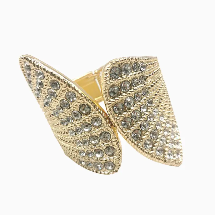 Grosir gelang manset Bangle terbuka yang berlebihan dengan perhiasan tangan mode berlapis kristal untuk wanita