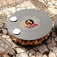 CRUISE 360 ° Observation du feu 150cm Moderne Jardin Patio Métal Rond Bois Barbecue Barbecue Grill Fire Pit Table