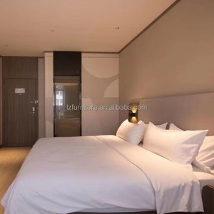 Custom <b>King</b> Queen <b>Size</b> Modern Wood <b>Platform</b> <b>Bed</b> with Nightstand Fabric Upholstered Headboard for Guest Room for Budget Hotel - Product Image 3