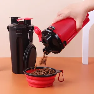 Contenedor de Comida para Mascotas 2 en 1, Portátil, Plegable, a Prueba de Fugas, Reutilizable, Libre de BPA, Botella de Plástico de 700 ml para Camping - Product Image 2