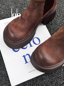 Botas Chelsea elásticas para mujer, cuero <span class=keywords><strong>de</strong></span> suela gruesa <span class=keywords><strong>de</strong></span> moda con suela gruesa, <span class=keywords><strong>zapatos</strong></span> <span class=keywords><strong>de</strong></span> mujer <span class=keywords><strong>de</strong></span> un pie - Product Image 2