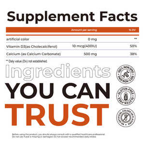 YIBAOKANG Calciumcarbonat-Tabletten 500 mg <span class=keywords><strong>Vitamin</strong></span> <span class=keywords><strong>D3</strong></span> 400 IE Ergänzung für Erwachsene für stärkere Knochen Verbesserte Calcium absorption - Product Image 3