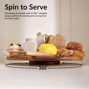 13.7IN Acacia Wood <strong>Lazy</strong> <strong>Susan</strong> Turntable Organizer Kitchen Turntable Storage Food for Cheese Boards, Pantry, <strong>Fridge</strong>, Countertop - Product Image 2