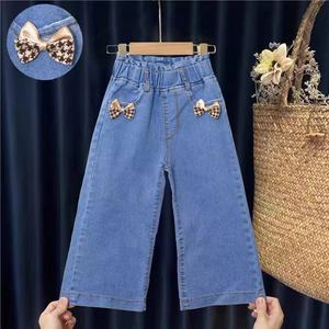 <span class=keywords><strong>Pantaloni</strong></span> <span class=keywords><strong>Estivi</strong></span> da Ragazza Stile Cowboy a Gamba Larga, Tinta Unita, con Elastico in Vita, Lunghezza a Tre Quarti - Product Image 3