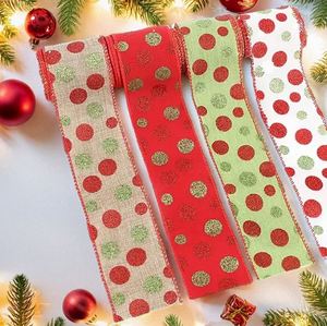 Holiday for Tree Decorations Green <b>Red</b> Polka Dot <b>Ribbon</b> Christmas Wired <b>Ribbons</b> - Product Image 2