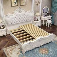 Lit en bois vintage européen de style villa, taille King, avec rangement, pour chambre à coucher américaine