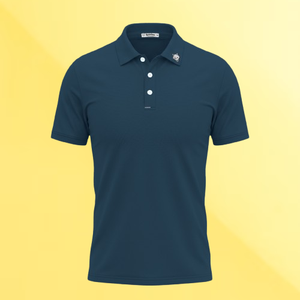 Polo en coton bleu marine à manches courtes pour homme, couleur unie, style décontracté, tissu respirant, coupe classique - Product Image 1