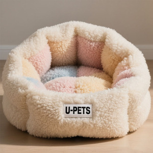 Precio de fábrica Sherpa Fleece Calming Donut Pet <span class=keywords><strong>Bed</strong></span> para gatos y perros de interior - Product Image 6