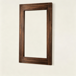 Specchio da Parete Rettangolare con Cornice in Legno Scuro Rustico, Specchio per Bagno e Arredamento Casa - Product Image 1