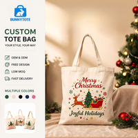 Tas Tote Kanvas Cetak Huruf Natal Custom BunnyTote MOQ100 Ramah Lingkungan Hadiah Festival Tas Belanja Kapasitas Besar 10L