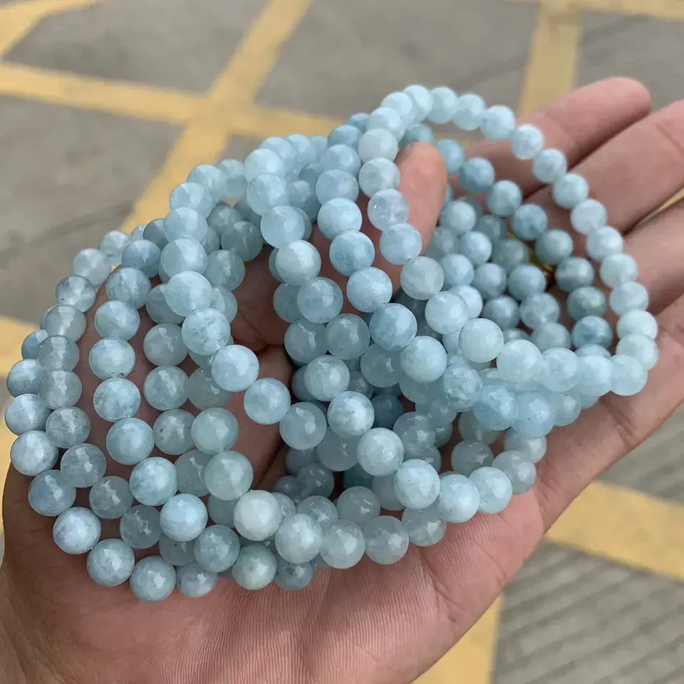 Bracelet de perles aigue-marine Offre Spéciale de haute qualité pierre précieuse bleue de mer chaude Bracelet de pierre aigue-marine élégant naturel
