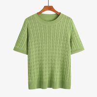 Nouveau pull coréen fin en maille torsadée rétro pour femme, grande taille, col rond, en rayonne et soie glacée, collection Printemps/Été 3859