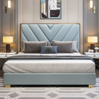 Lit King Size Rembourré en Cuir Microfibre Design de Luxe avec Cadre en Acier Doré Tête de Lit Haute en Bois Mobilier de Chambre à Coucher