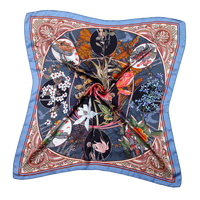 Foulard carré vintage à motif botanique 70x70cm en satin de polyester pour femme, idéal pour tenue formelle ou décontractée