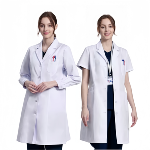 Uniforme blanc de médecin de l'hôpital Scrubs unisexe avec blouse de laboratoire imprimée à manches courtes et modèle OEM global de l'infirmière - Product Image 1