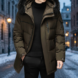 Chaqueta de Plumón para Hombre, Abrigo de Invierno con Capucha, Parka de Corte Regular, Larga, Impermeable, Transpirable, Informal, para Exteriores, 80% Plumón - Product Image 3