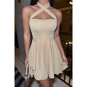 Mini-robe jaune personnalisée à volants, col carré, taille empire, motif floral uni, mignonne et élégante, tailles XS XXS, en jean et élasthanne - Product Image 5