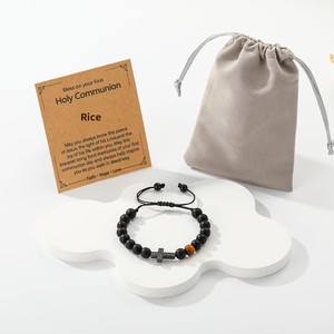 Pulsera de Acero Inoxidable con Cruz y Ojo de Tigre, Regalo de Primera Comunión, Confirmación o Bautismo para Niños, Diseño de Bandera Americana, Marca <span class=keywords><strong>P</strong></span>. BLAKE - Product Image 6
