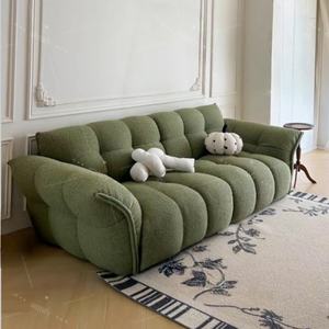 Canapé moderne de style nordique en tissu crème français avec rembourrage en laine d'agneau en forme de pétales pour petite famille - Product Image 4