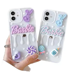2023 novo popular pouco fresco coelho orelhas Barbie creme garrafa do bebê DIY 3D jóias caixa do telefone para o iphone 11/12/13/14/15 PRO MAX