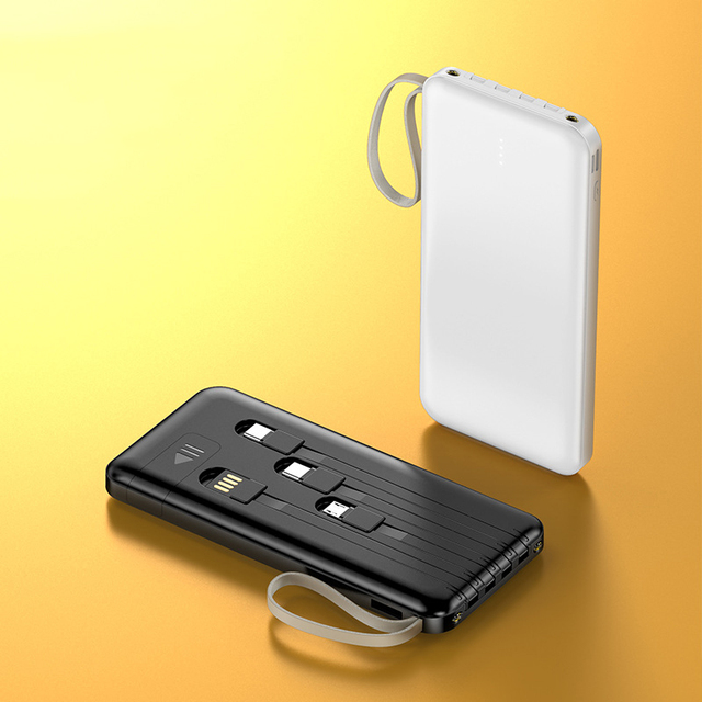 Custom Logo 10000mAh 20000mAh Built in Cables LED Display Charger 10W Universal Large Capacity Power Bank Gifts