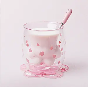 Hot Selling Creative Cat Claw Shaped Double Wall Glass Cup Coffee Cup Drinking Cup