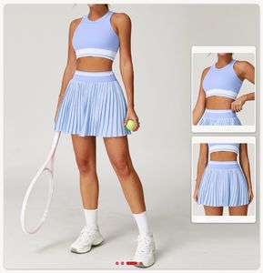 Набор из быстросохнущих плиссированных юбок и майок с логотипом на заказ, повседневная спортивная одежда для фитнеса, тенниса, одежда из <span class=keywords><strong>2</strong></span> предметов для женщин - Product Image 2
